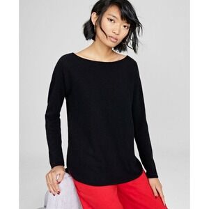 Charter Club Pure‎ Cashmere Long-Sleeve Shirttail Sweater XS Black